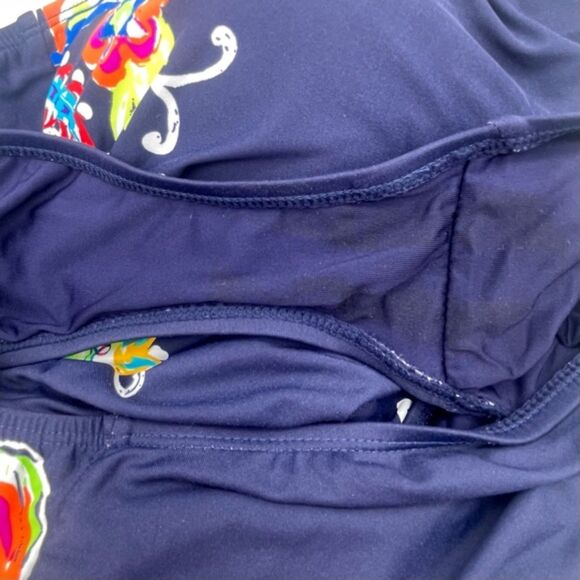 NWT Anne Cole Paisley Pom Lace-Up One Piece Swimsuit Navy Blue Multi Size 14 - Picture 11 of 16